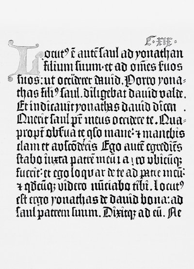 Faksimile stránky z Bible, tisk Johannes Gutenberg, Mainz, 1456 od English School