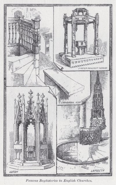 Slavné baptisteria v anglických kostelech (litho) od English School