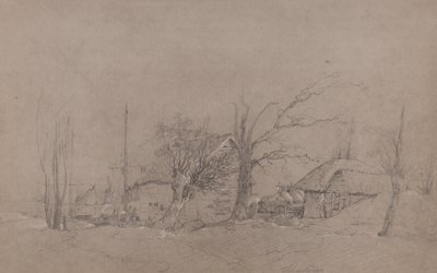 Hospodářské budovy u břehu řeky, c.1840 od English School