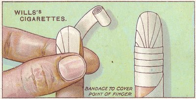 Finger Bandage, č. 50 ze série karet Willss Cigarettes First Aid, 1913 od English School