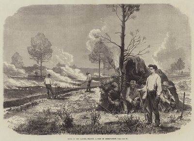 Požáry v Landes, Francie, Post of Observation (rytina) od English School