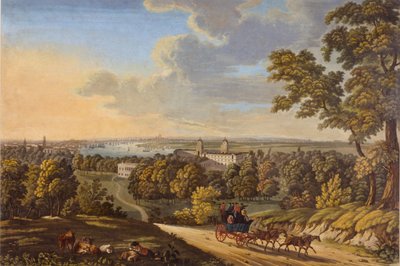 Flamstead Hill, Greenwich: Dostavník míří na jih c.181020 (wc na papíře) od English School
