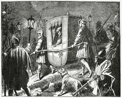Útěk císaře Karla V. v roce 1552 z protestantských luteránských sil vedených kurfiřtem Mauricem Saským, 1882 od English School