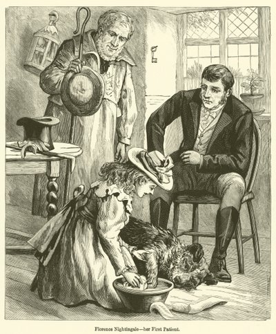 Florence Nightingale, její první pacient (rytina) od English School