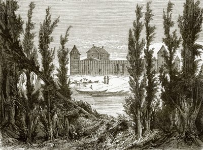 Fort Edmonton na horním toku řeky Saskatchewan od English School