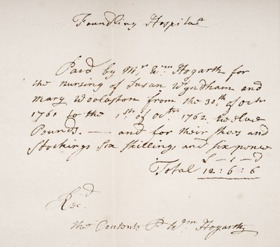 Potvrzení z Foundling Hospital, podepsané Williamem Hogarthem od English School