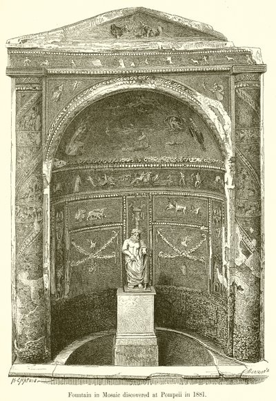 Fontána v mozaice objevená v Pompejích v roce 1881 od English School