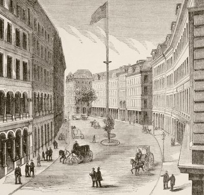 Franklin Street, Boston, Massachusetts v 70. letech 19. století (litho) od English School
