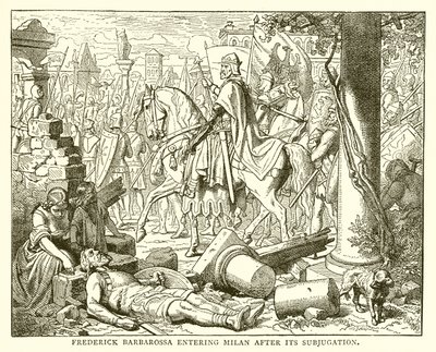 Frederick Barbarossa vstupuje do Milána po jeho podrobení od English School