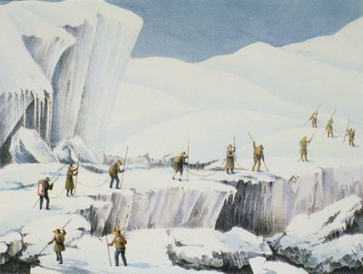 Časté objevování ledu se sněhovými mosty, od Vyprávění o výstupu na vrchol Mont Blanc od Charles Fellows (1799-1860), vydáno 1827 od English School