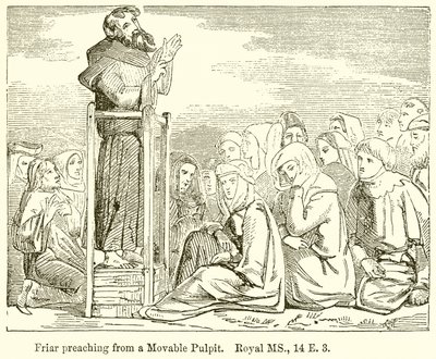 Mnich káže z pohyblivé kazatelny. Royal MS., 14 E. 3 od English School
