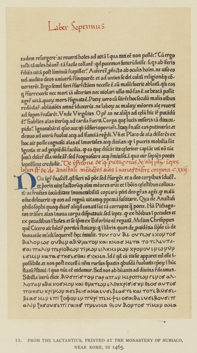 Z Lactantius, vytištěné v klášteře Subiaco, poblíž Říma, v roce 1465 (litho) od English School
