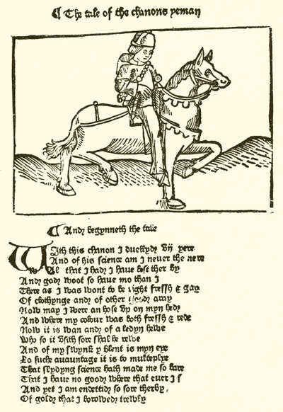 Z druhého vydání Chaucers Canterbury Tales vytištěné nakladatelstvím Caxton od English School