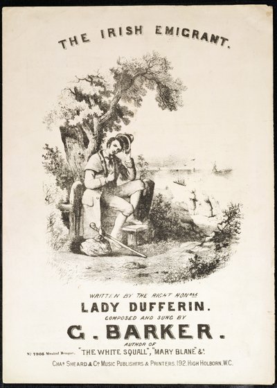 Obálka hudebního doprovodu k filmu The Irish Immigrant, jehož autorkou je lady Dufferinová a autorem G. Barker. od English School