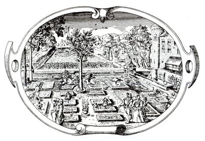 Frontispiece, z Herball, John Gerard (1545-1607), publikoval 1597 od English School