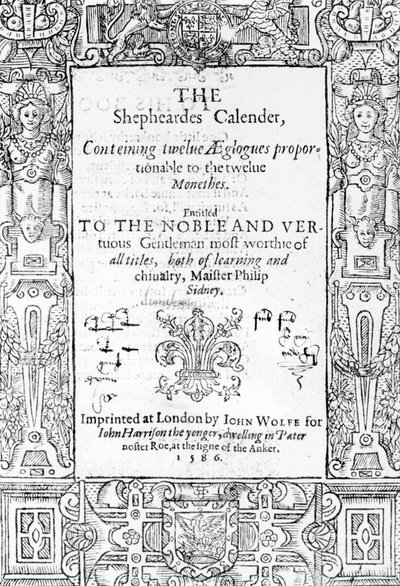 Frontispiece of The Shepheardes Calender od Esmonda Spensera (1552-99), vydáno 1586 od English School