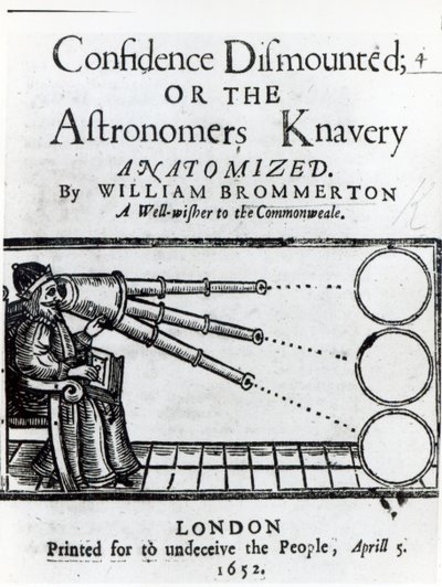 Frontispiece to Confidence sesazen; nebo The Astronomers Knavery Anatomized od Williama Brommertona, publikovaná v roce 1652 od English School
