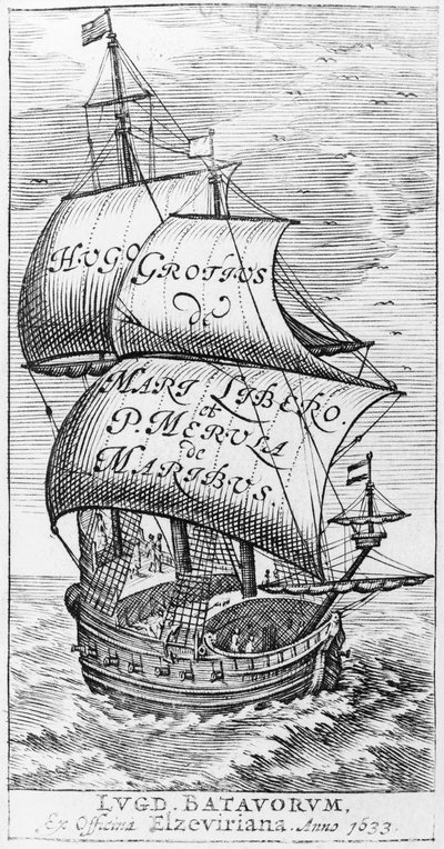 Frontispis k De Maribus liber, Hugo Grotius a Paulus van Merula de Maribus, 1633 od English School