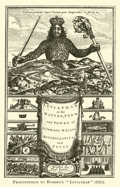 Frontispis k Hobbes Leviathan, 1651 od English School