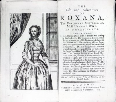 Frontispis k Roxaně, Šťastné paní, Daniel Defoe, vydání z roku 1765 (tisk) od English School