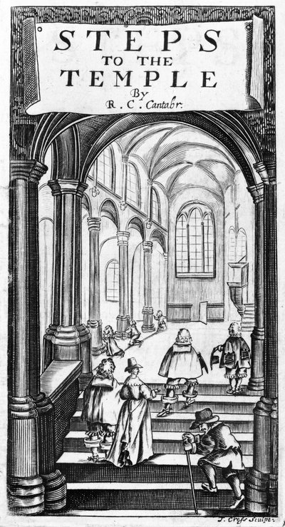 Frontispis ke Steps to the Temple od Richarda Crashawa, vyrytý J. Crossem, 1648 od English School