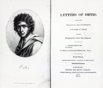 Frontispis Ortisových dopisů od Niccola Ugo Foscolo, vydání z roku 1818 od English School