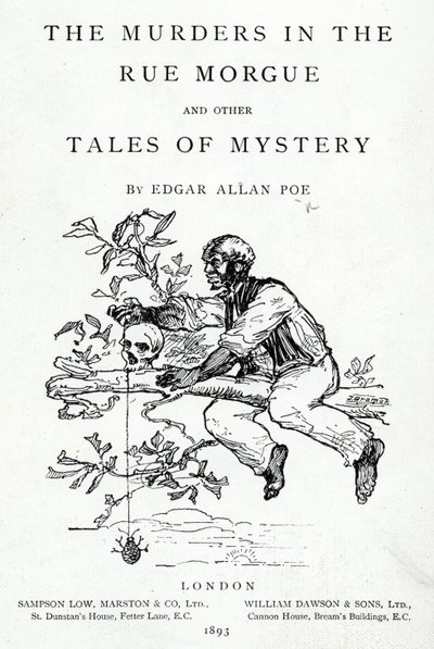 Frontispis k The Murders in the Rue Morgue and other Tales of Mystery od Edgara Allana Poea, publikoval v roce 1893 od English School