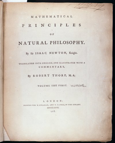 Frontispis k I. dílu Matematické principy přírodní filozofie od Sira Isaaca Newtona (1642-1727) 1777 od English School