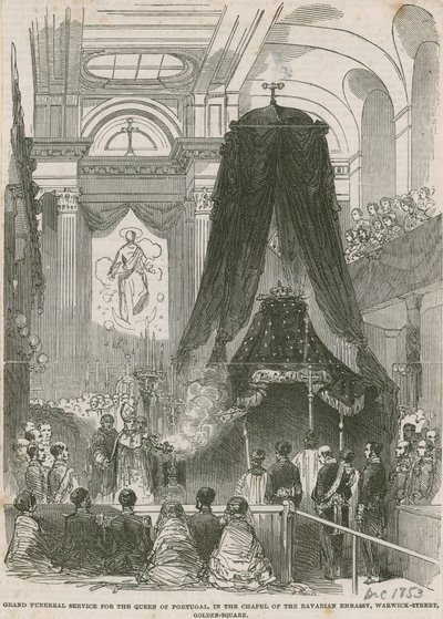 Pohřeb královny Portugalska, v kapli Bavorského velvyslanectví, Warwick Street, Zlaté náměstí od English School