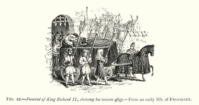 Pohřeb krále Richarda II, ukazující jeho voskovou podobiznu (rytina) od English School
