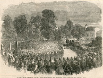 Pohřeb pana Braidwooda, zesnulého velitele londýnských hasičů, na hřbitově Abney Park v Londýně od English School