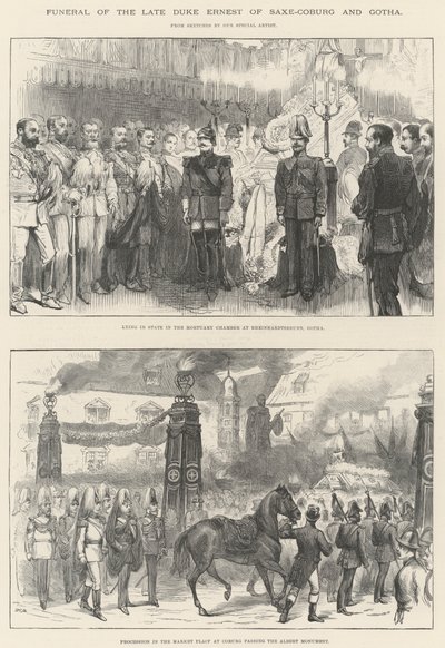 Pohřeb zesnulého vévody Ernesta Saxe-Coburg and Gotha (rytina) od English School