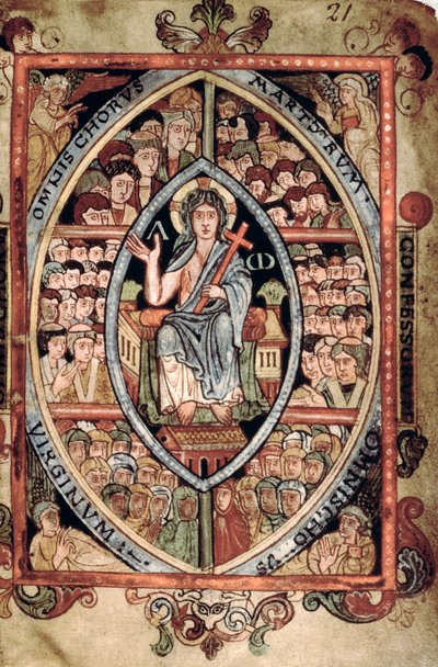 Galba A XVIII f.21r, Kristus ve majestátu, z Athelstanského žaltáře, Old Minster, Winchester, 925-50 (vellum) od English School