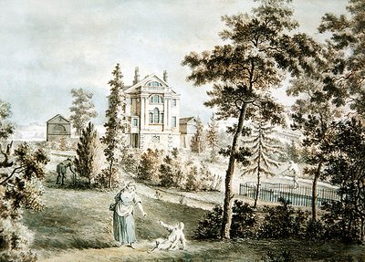 Zahradní pavilon v parku, cca 1725 (akvarel na papíře) od English School