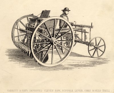 Garrett and Sons Vylepšený secí stroj Cleven Row Suffolk s pákou na kukuřici a setí od English School
