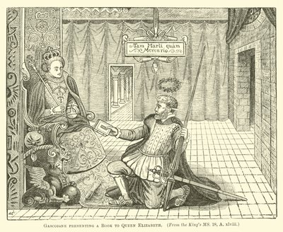Gascoigne představuje knihu královně Alžbětě od English School