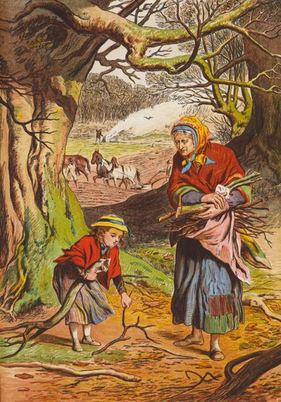 Sběr dříví (barevná litografie) od English School