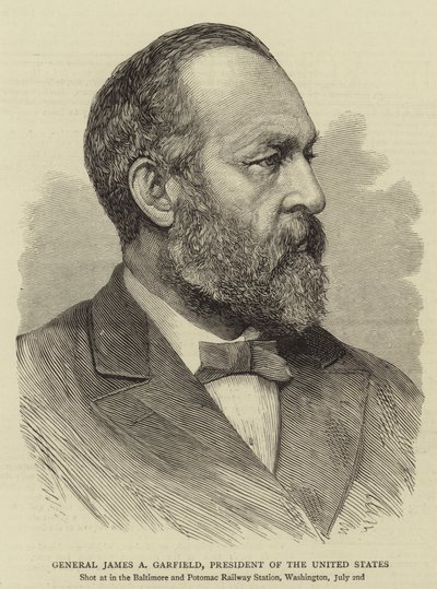 Generál James A Garfield, prezident Spojených států (rytina) od English School