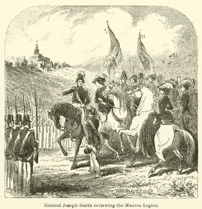 Generál Joseph Smith hodnotí Nauvoo Legion (rytina) od English School