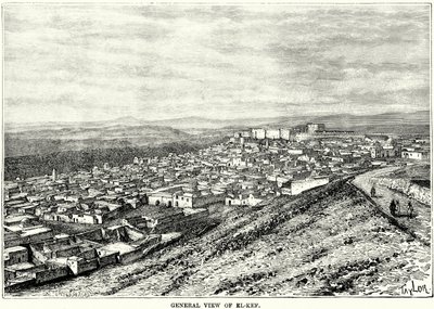 Celkový pohled na El-Kef (rytina) od English School