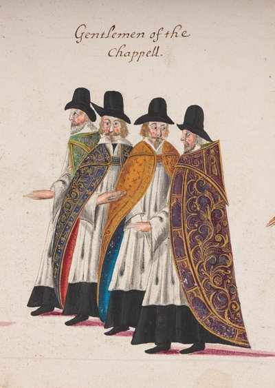 Gentlemen of the Chappell, detail části pohřebního průvodu královny Alžběty I. do Westminsterského opatství, 28. dubna 1603 od English School