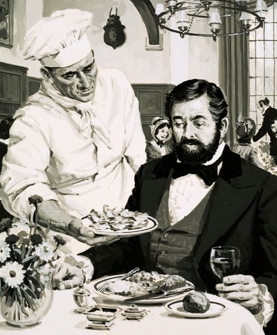 George Crum, vynálezce bramborových lupínků, představuje svůj výtvor od English School
