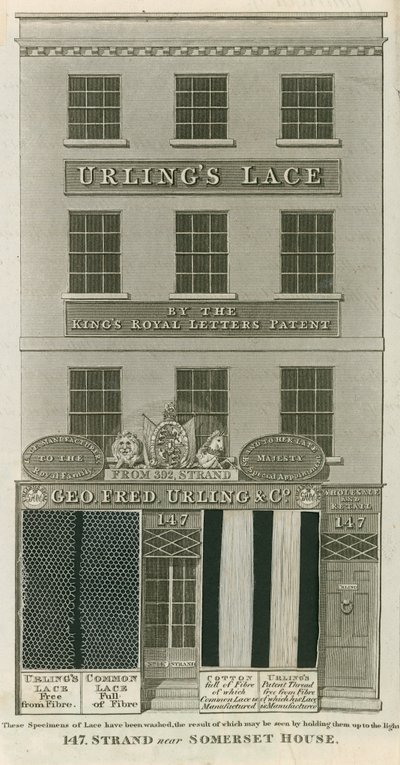 George Frederick Urling & Co, prodejce krajek, 147 Strand, poblíž Somerset House, Londýn. od English School