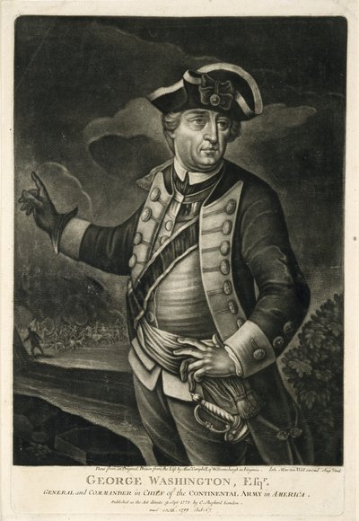 George Washington, Esqr., generál a vrchní velitel kontinentální armády v Americe od English School