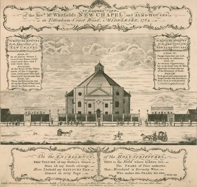 Nová kaple a almužny George Whitfielda v Tottenham Court Road, Londýn, 1764 od English School