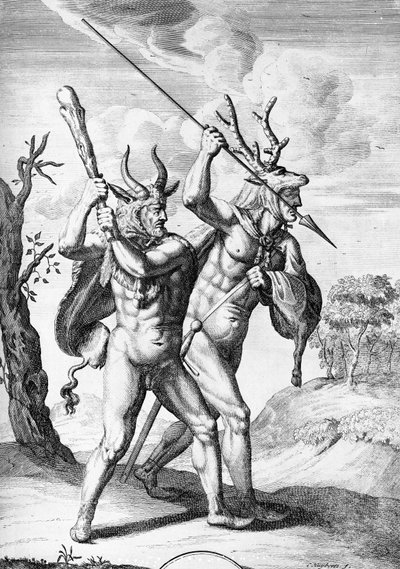 Němci, ilustrace z Caesarových komentářů přeložená do angličtiny Williamem Duncanem, rytina Cornelis Huyberts, vydáno 1753 od English School