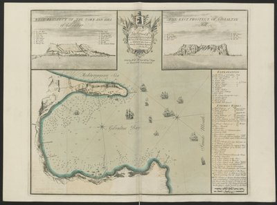 Gibraltarský záliv (West and East Prospect of G. Hill.) C. Price, cca 1730 (barevné lito) od English School