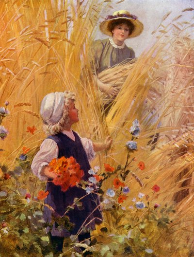 Girl picking poppies in a cornfield as a woman gathers in the harvest (colour litho)   1324111   cs       czech Successfully Translated  Original: Self-portrait in a soft hat and a patterned cloak Translat: Self-portrait in a soft hat and a patterned cloak od English School
