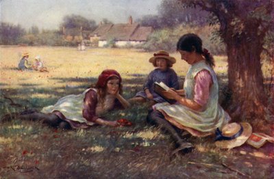 Dívka čte pohádku ostatním dětem (barva litho) od English School