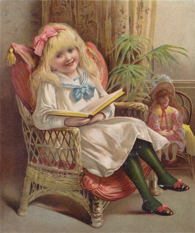Dívka čtoucí v křesle (chromolit) od English School